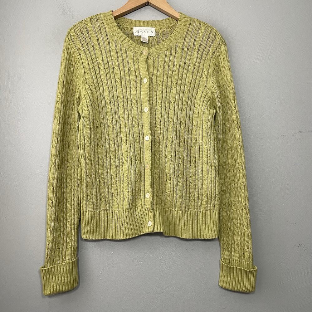 Cable Knit Cardigan Size XL Green Sweater Cardigan Fisherman 90s Minimalist Prep